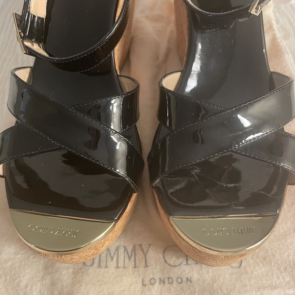 Jimmy Choo Papyrus Patent Cork Black Wedge Size 40 - Picture 3 of 11